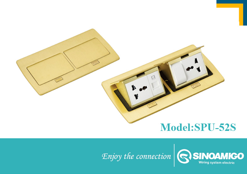 Ổ Điện âm sàn đôi SINO AMIGO SPU-52S màu vàng, 